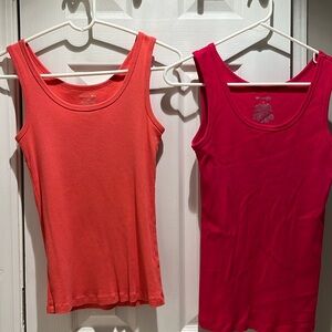 (2) Medium St. John’s Bay Ribbed Tanks - Coral and Magenta